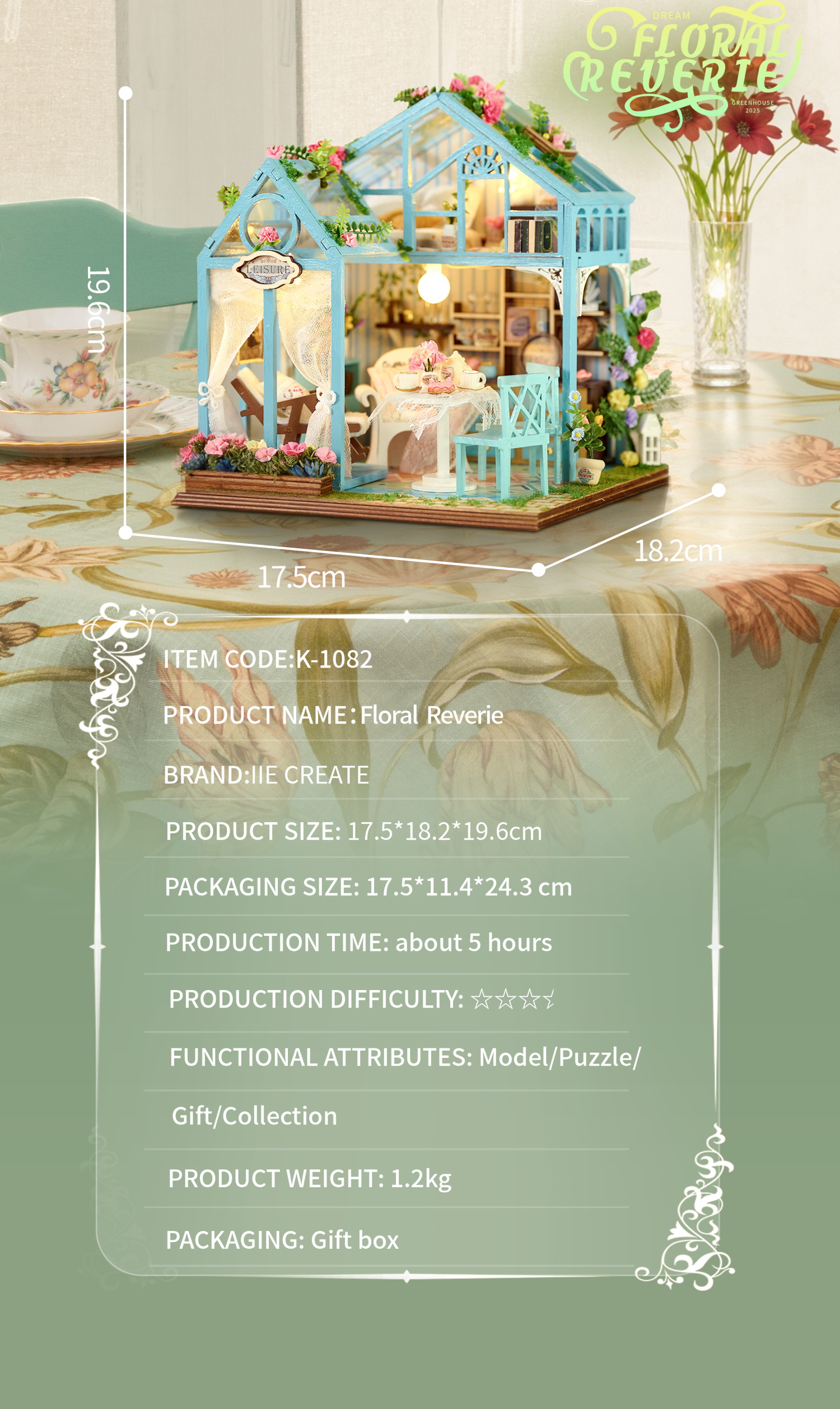 K-1082 Floral Reverde Doll House Wooden Puzzle Toy Gift