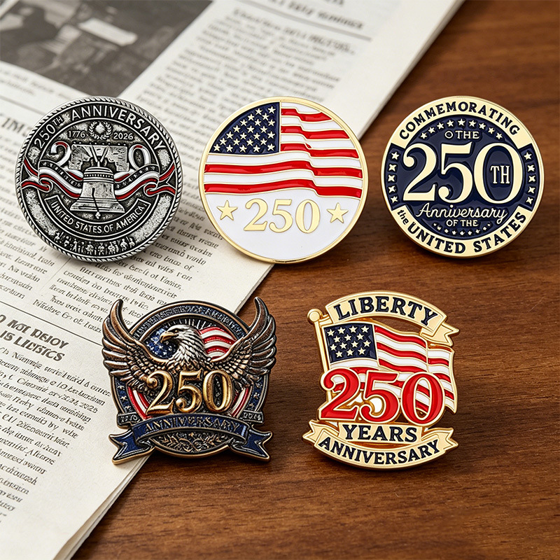 America’s 250th Anniversary Commemorative Enamel Pin ~ Round black & gold
