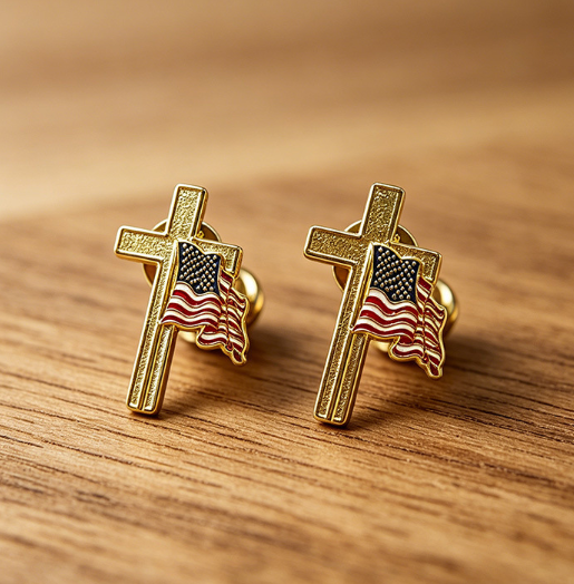 America’s 250th Anniversary Commemorative Enamel Pin ~ Stars & Stripes flag cross brooch