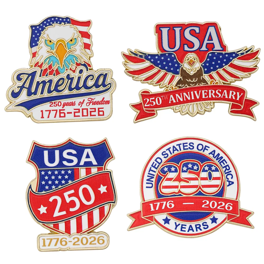 America’s 250th Anniversary Commemorative Enamel Pin Set – Patriotic Collectible Brooches