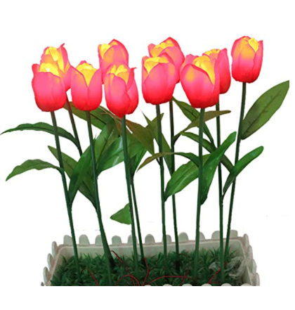 Solar Flower Lights - Outdoor Waterproof LED Flowers for Garden, Path, Landscape, Patio, and Lawn | Yellow and Purple Tulips