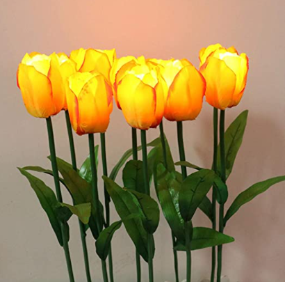 Solar Flower Lights - Outdoor Waterproof LED Flowers for Garden, Path, Landscape, Patio, and Lawn | Yellow and Purple Tulips