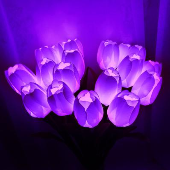 Solar Flower Lights - Outdoor Waterproof LED Flowers for Garden, Path, Landscape, Patio, and Lawn | Yellow and Purple Tulips