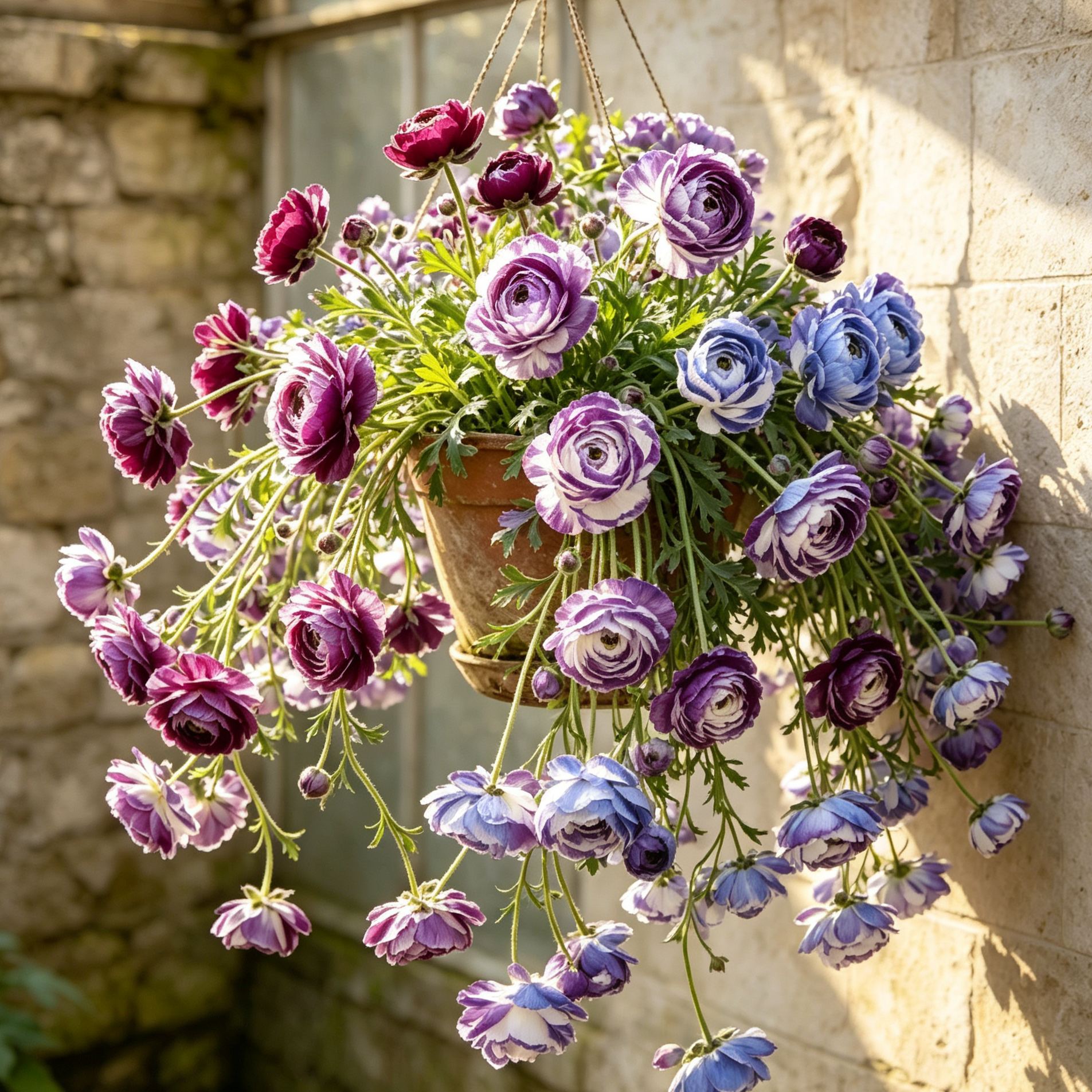 ✨Rare Multicolor Cascading Double Ranunculus Bulbs— Trailing Hanging Persian Buttercup Bulbs for Garden & Patio