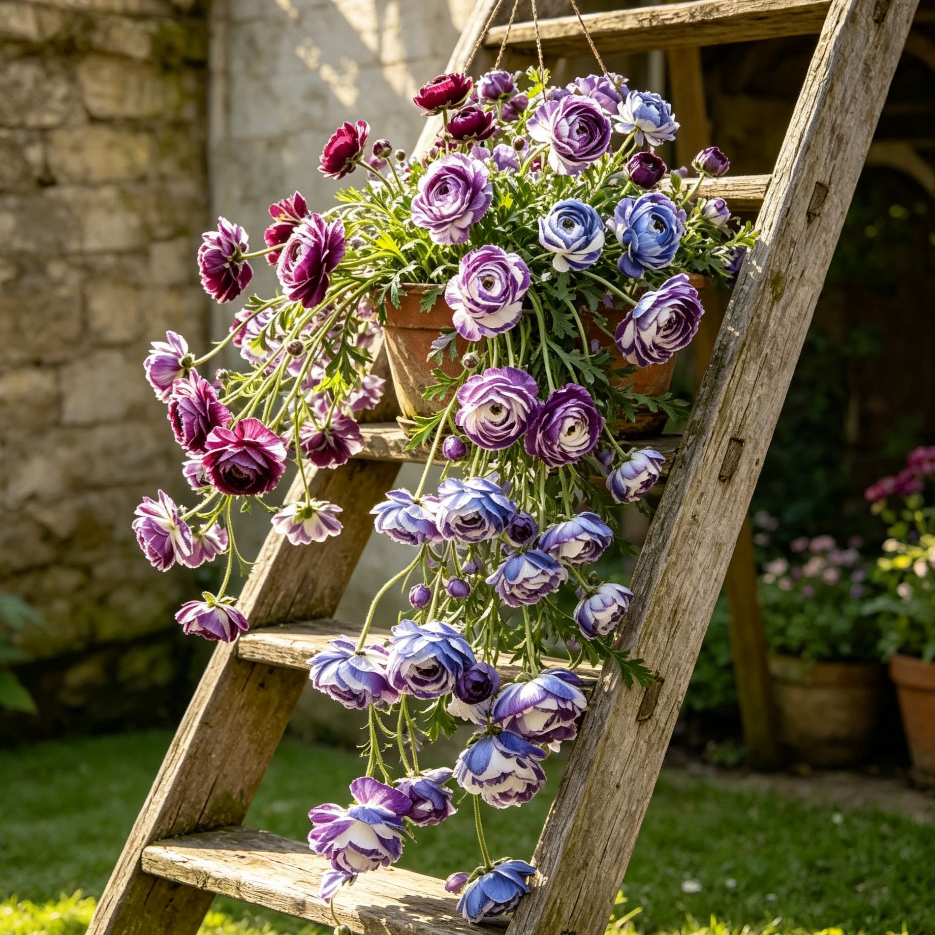 ✨Rare Multicolor Cascading Double Ranunculus Bulbs— Trailing Hanging Persian Buttercup Bulbs for Garden & Patio
