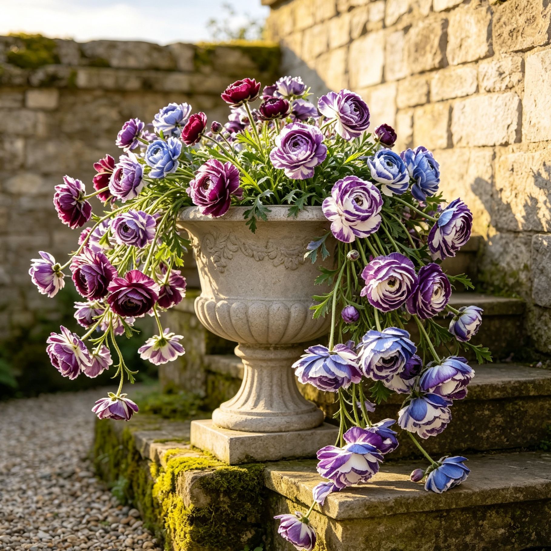 ✨Rare Multicolor Cascading Double Ranunculus Bulbs— Trailing Hanging Persian Buttercup Bulbs for Garden & Patio