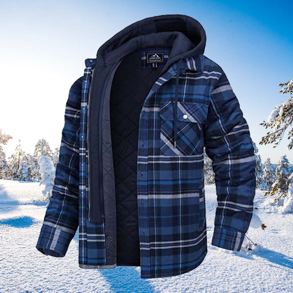 Saphirvogel™ Herren Flanell-Hemdjacke mit abnehmbarer Kapuze