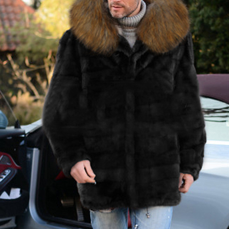 Men's Winter Coat Daily Plain Long Sleeve Fluffy Fur Hooded Coat