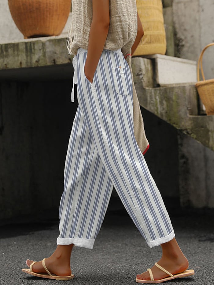 Women's Stripes Print Casual Trousers