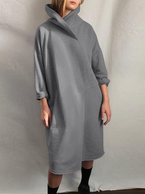 Women's Fashion Fleece Medium Length Pullover Maxi Dress