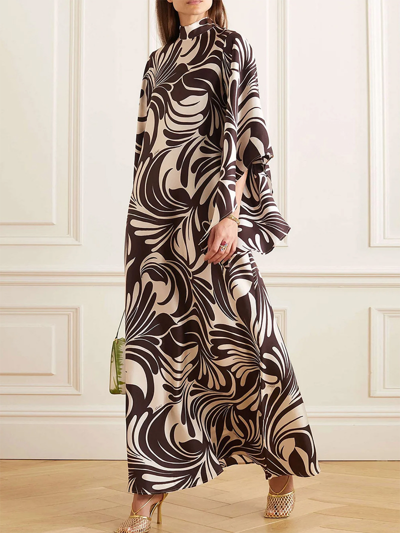 Loose Printed Stand Collar Maxi Dresses