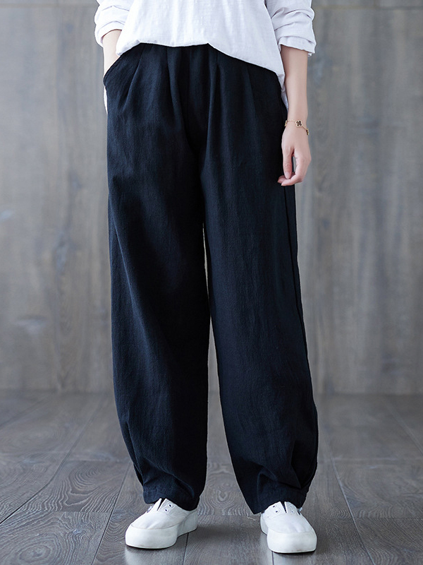 Simple Wide Leg Loose Elasticity Solid Color Casual Pants Bottoms