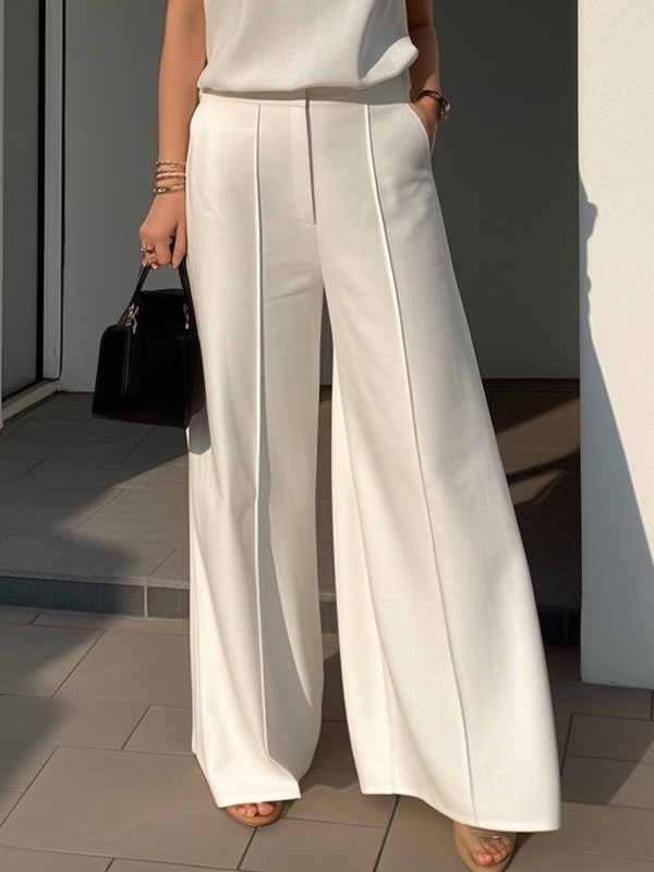 High Waisted Wide Leg Solid Color Pants