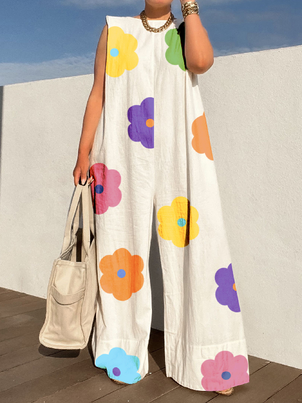 Sleeveless Wide Leg Floral Printed Jumpsuits