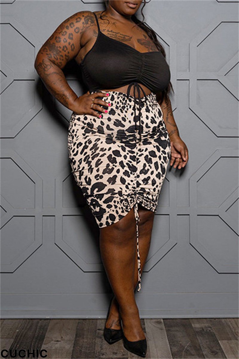 Black Fashion Sexy Plus Size Patchwork Bandage Draw String Backless Spaghetti Strap Sling Dress-CuChic