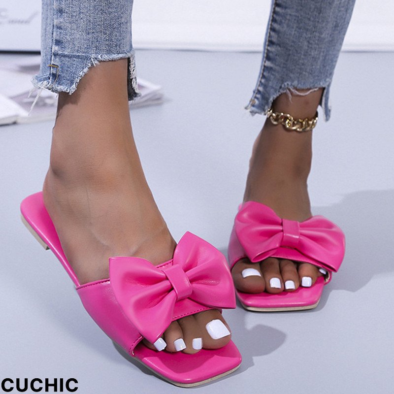 Rose Red Fashion Casual Patchwork Solid Color With Bow Square Comfortable Shoes-CuChic