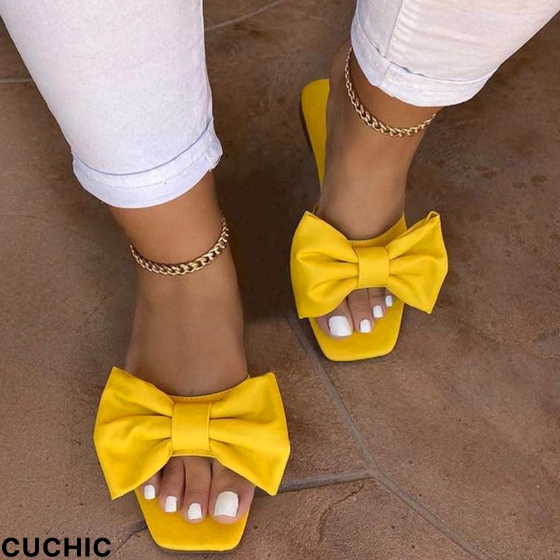 Yellow Fashion Casual Patchwork Solid Color With Bow Square Comfortable Shoes-CuChic