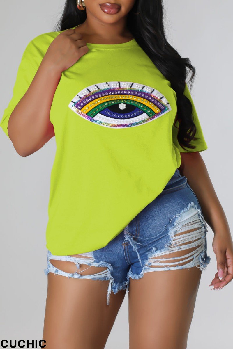 Green Casual Patchwork Basic O Neck T-Shirts-CuChic