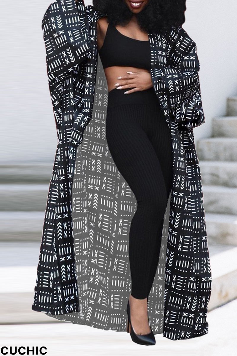 Black Casual Print Patchwork Outerwear-CuChic