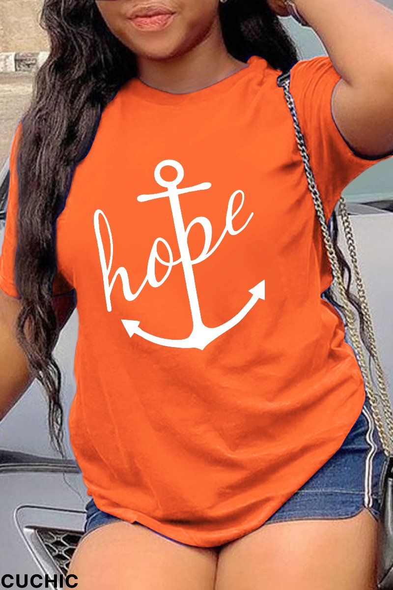 Orange Fashion Street Print Patchwork O Neck T-Shirts-CuChic