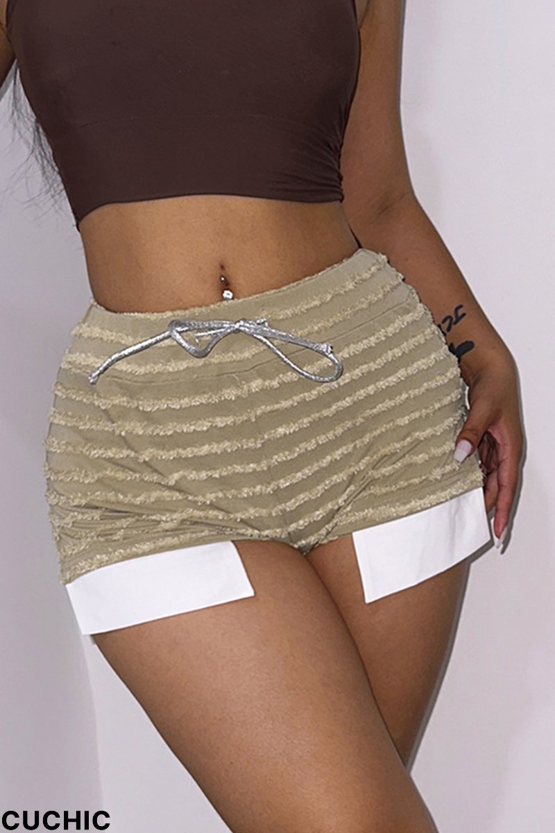 Khaki Sexy Striped Patchwork Draw String Skinny High Waist Pencil Full Print Bottoms-CuChic