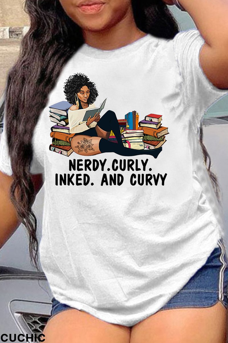 Black Fashion Casual Print Basic O Neck T-Shirts-CuChic