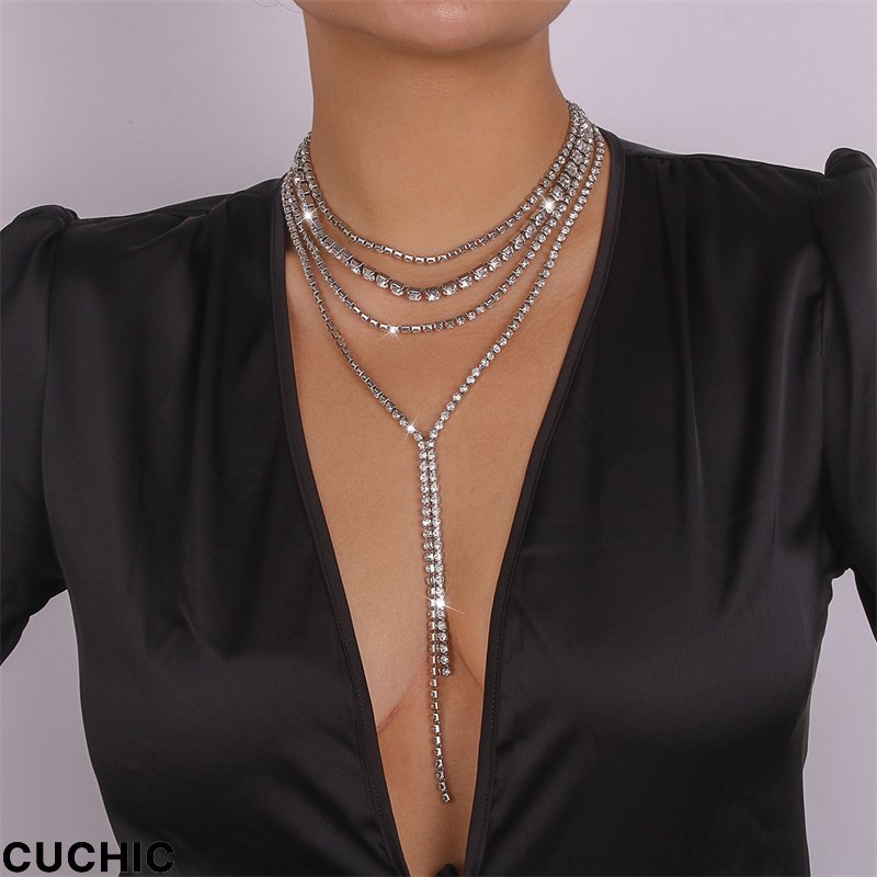 Silver Fashion Patchwork Rhinestone Necklaces-CuChic