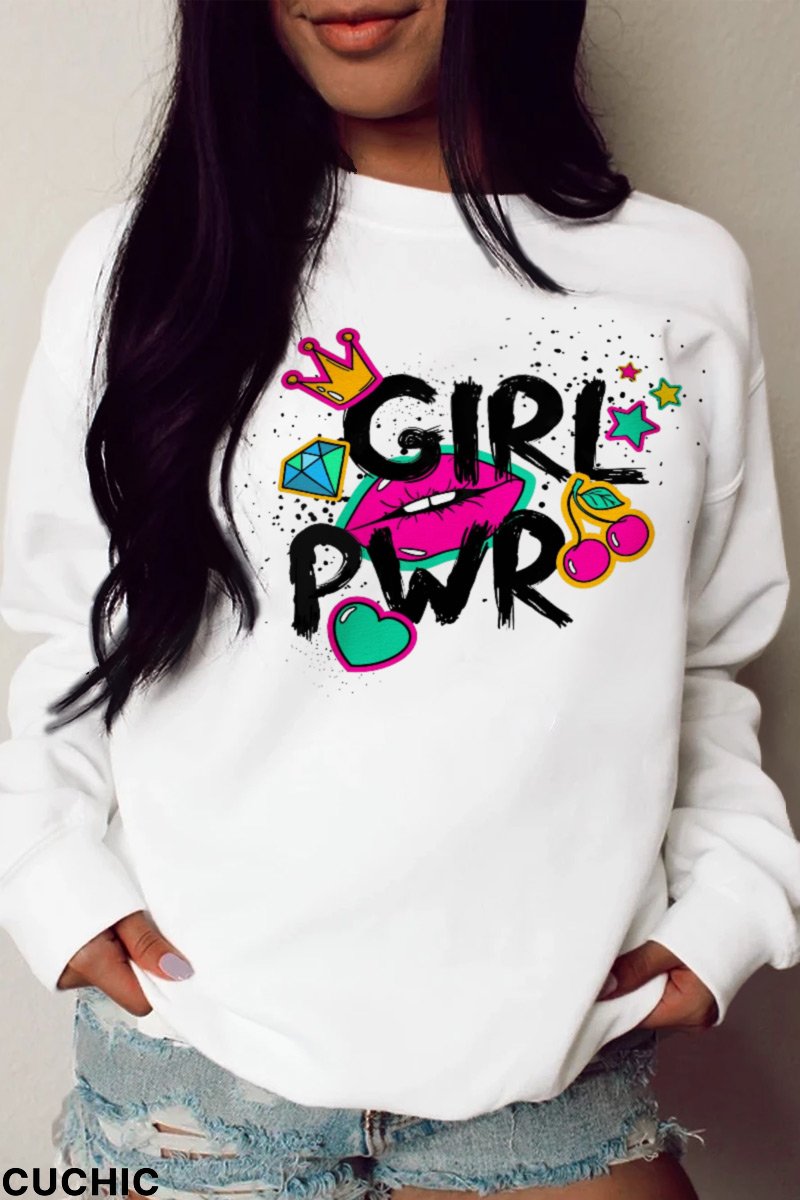 White Casual Print Split Joint Letter O Neck Tops-CuChic