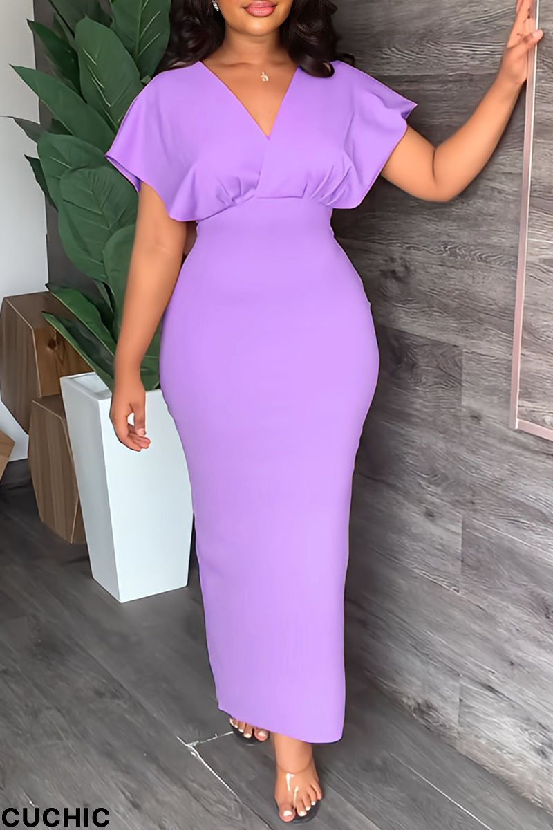 Purple Sexy Celebrities Solid Backless Slit Zipper V Neck A Line Dresses-CuChic