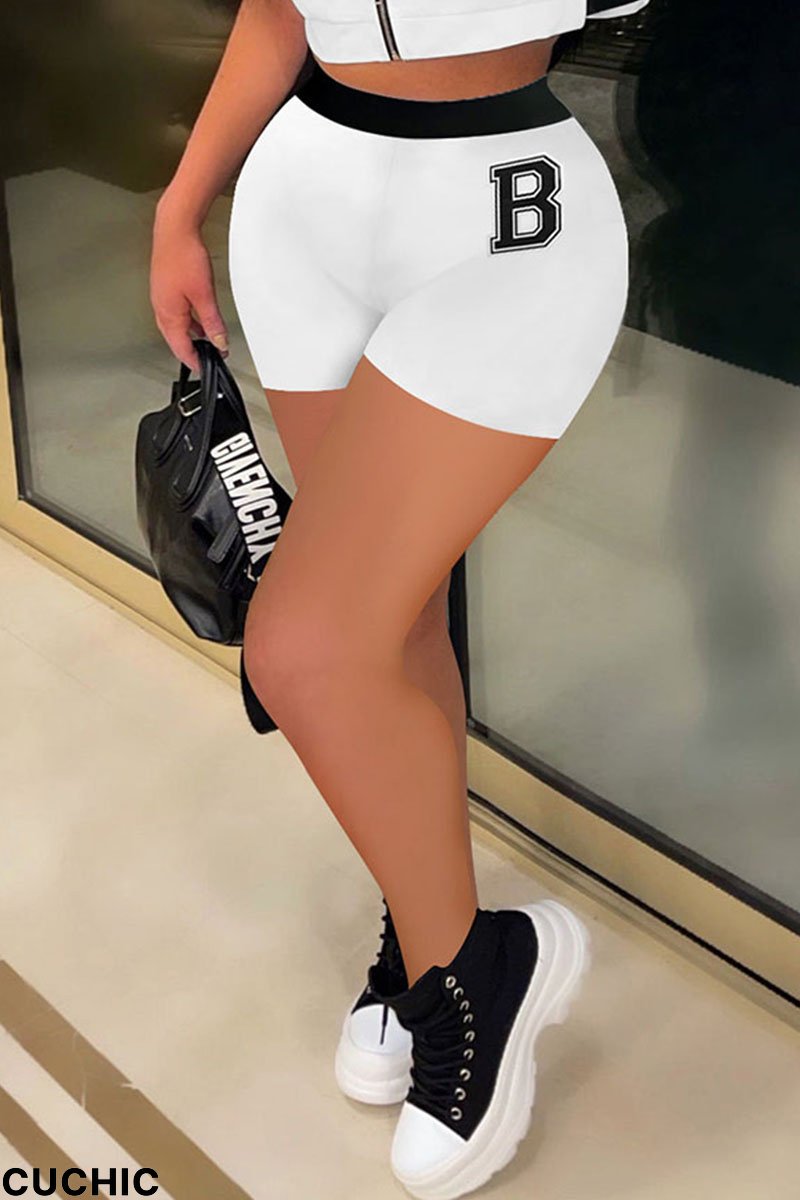 White Casual Print Split Joint High Waist Straight Positioning Print Bottoms-CuChic