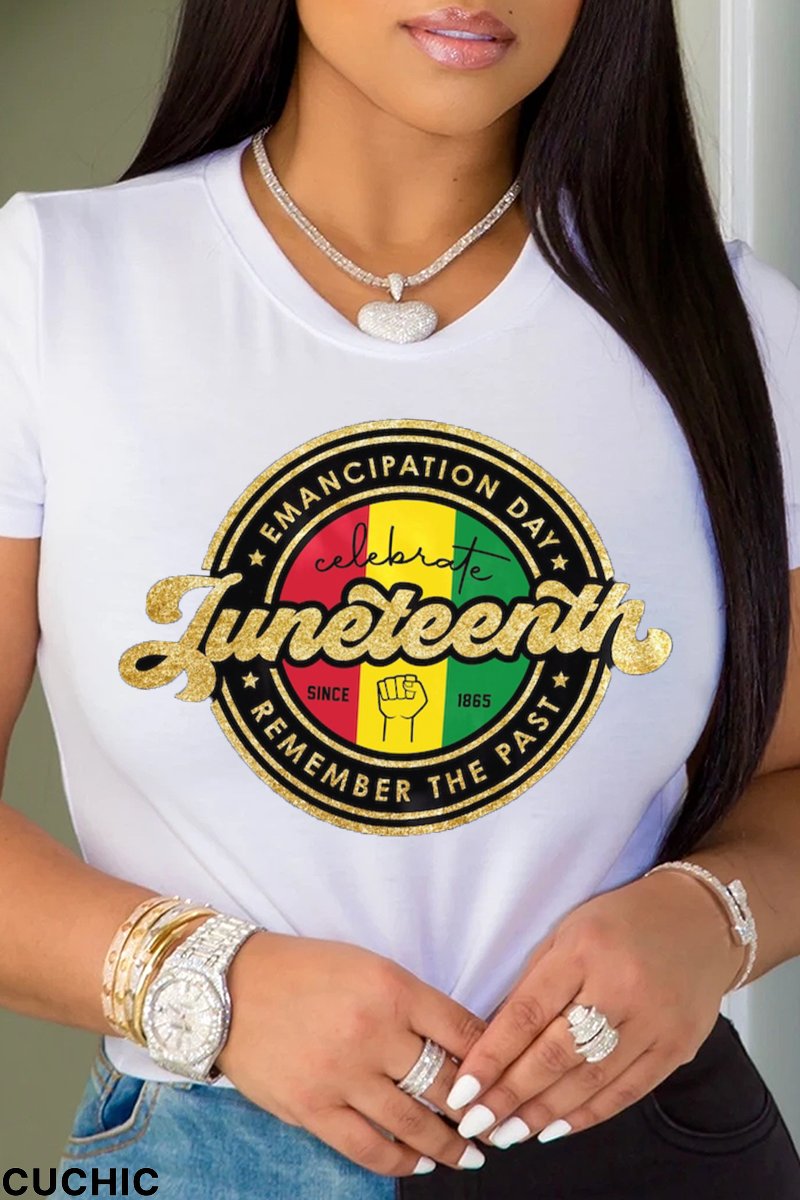 White Casual Vintage Print Patchwork Letter O Neck T-Shirts-CuChic