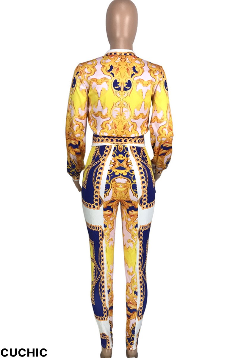 Red Fashion Casual Print Patchwork Zipper Collar Long Sleeve Two Pieces-CuChic