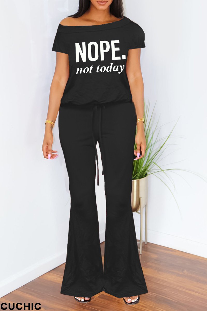 Black Casual Print Patchwork Off the Shoulder Short Sleeve Two Pieces-CuChic