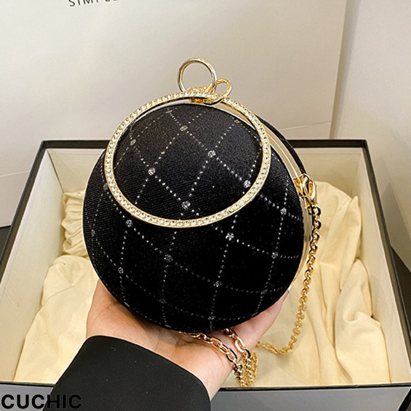 Black Casual Daily Patchwork Chains Rhinestone Bags-CuChic
