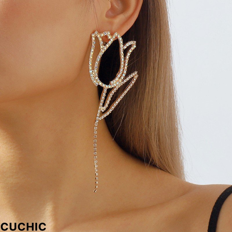 White Casual Patchwork Rhinestone Earrings-CuChic