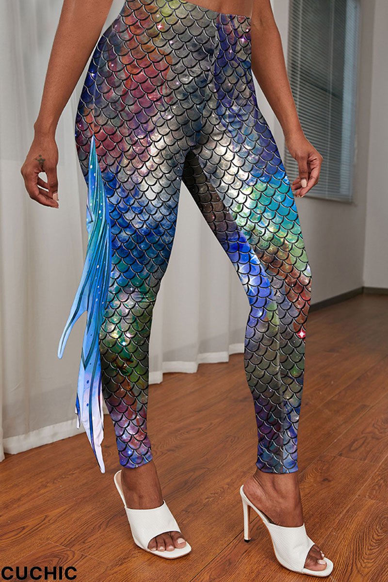 Colour Sexy Print Split Joint Flounce Sports-CuChic
