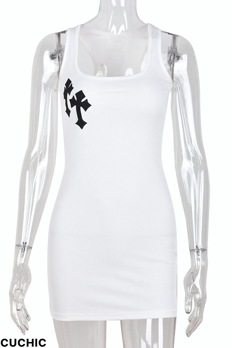 White Sexy Print Patchwork U Neck One Step Skirt Dresses-CuChic