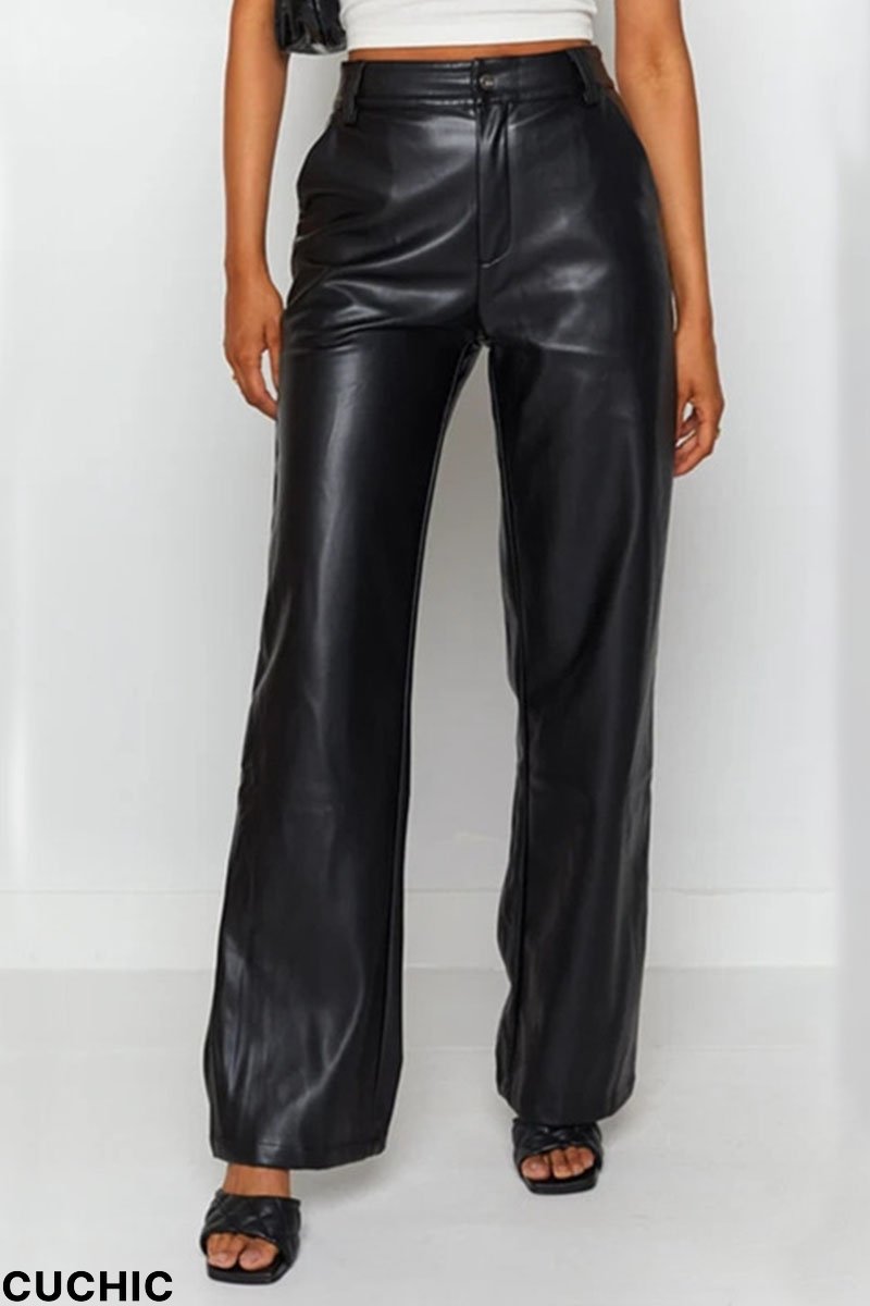 Black Casual Solid Split Joint Straight High Waist Straight Solid Color Bottoms-CuChic