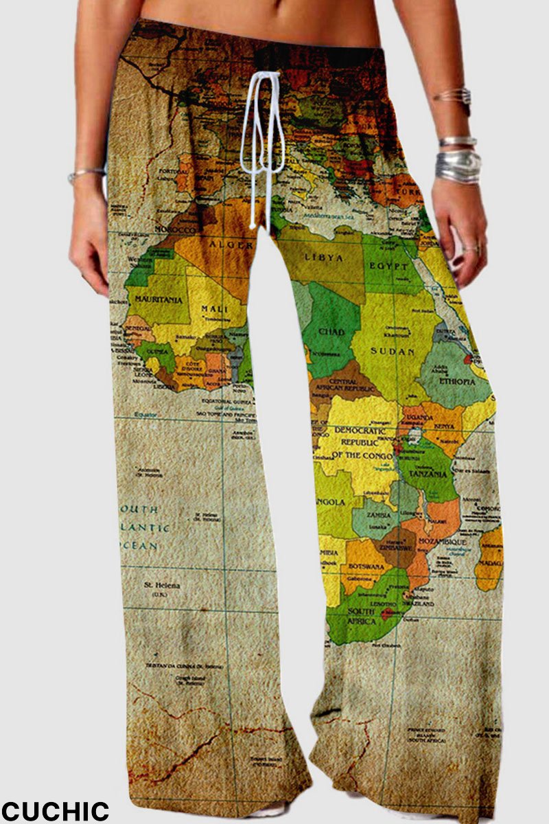 Green Casual Print Patchwork High Waist Straight Positioning Print Bottoms-CuChic