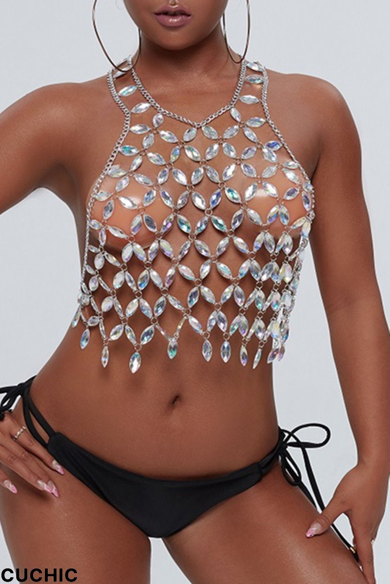 Silver Fashion Sexy Patchwork Hollowed Out Backless Accessories-CuChic