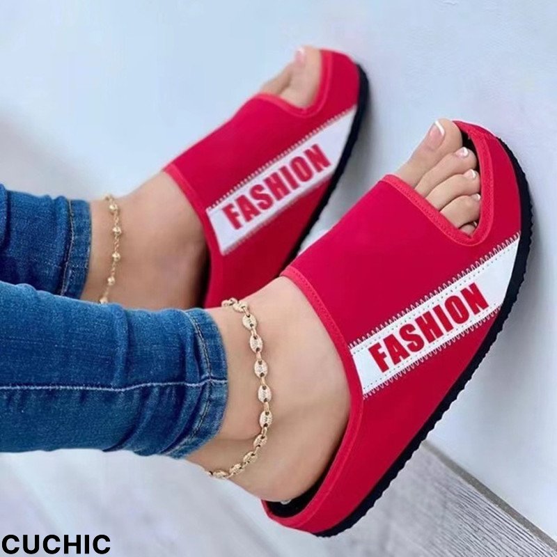 Red Fashion Casual Patchwork Letter Printing Round Comfortable Shoes-CuChic