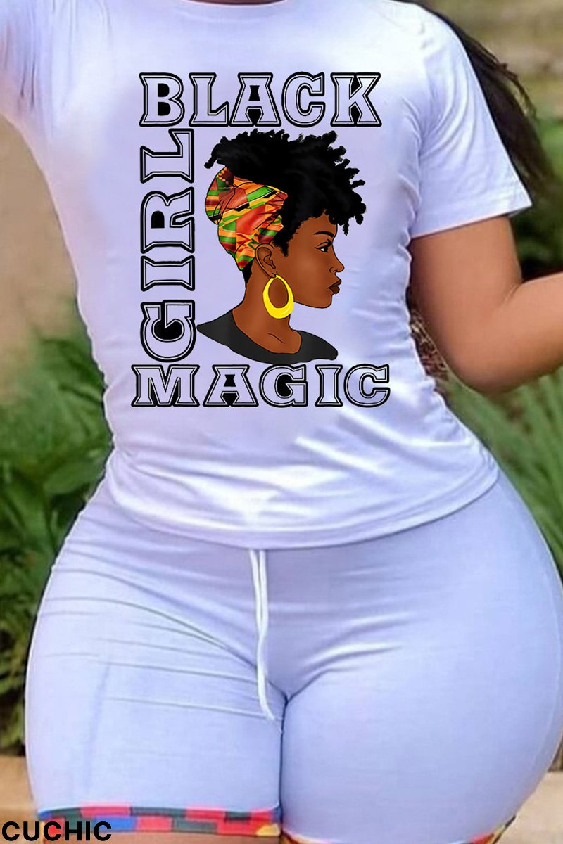 White Fashion Casual Print Basic O Neck T-Shirts-CuChic