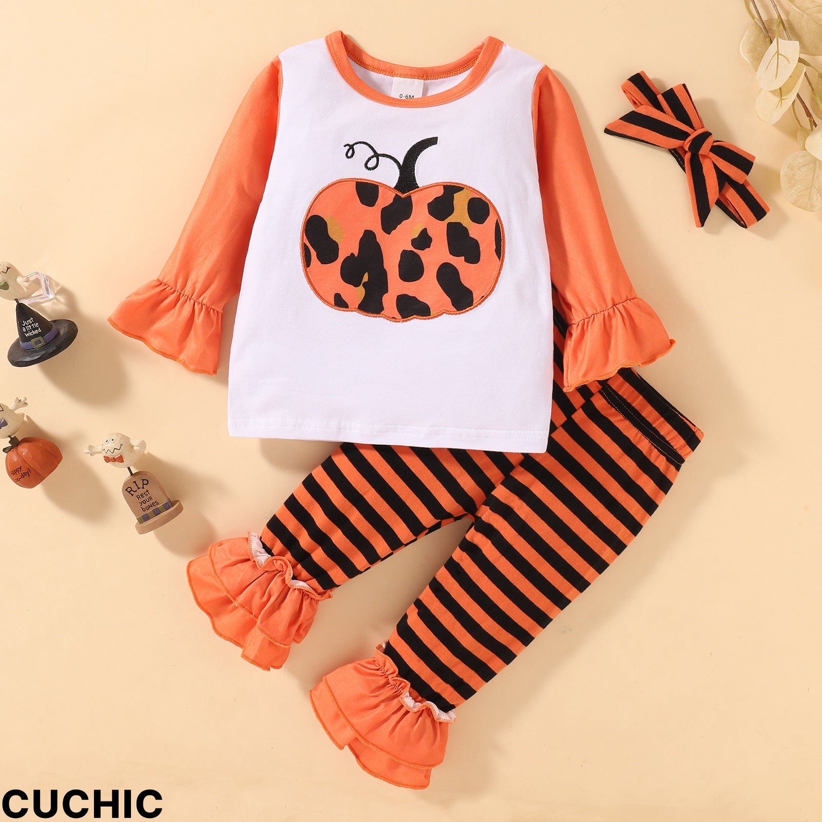 3-piece Baby/Toddler Girl Long Sleeve Scoop Neck Printed Bodysuit With Set Pants/headband