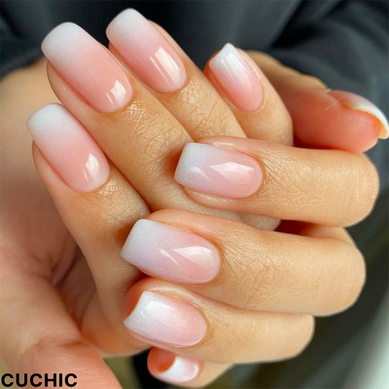 Women's Art Removable Fake Nail White French Smudged Manicure Wearable Nail