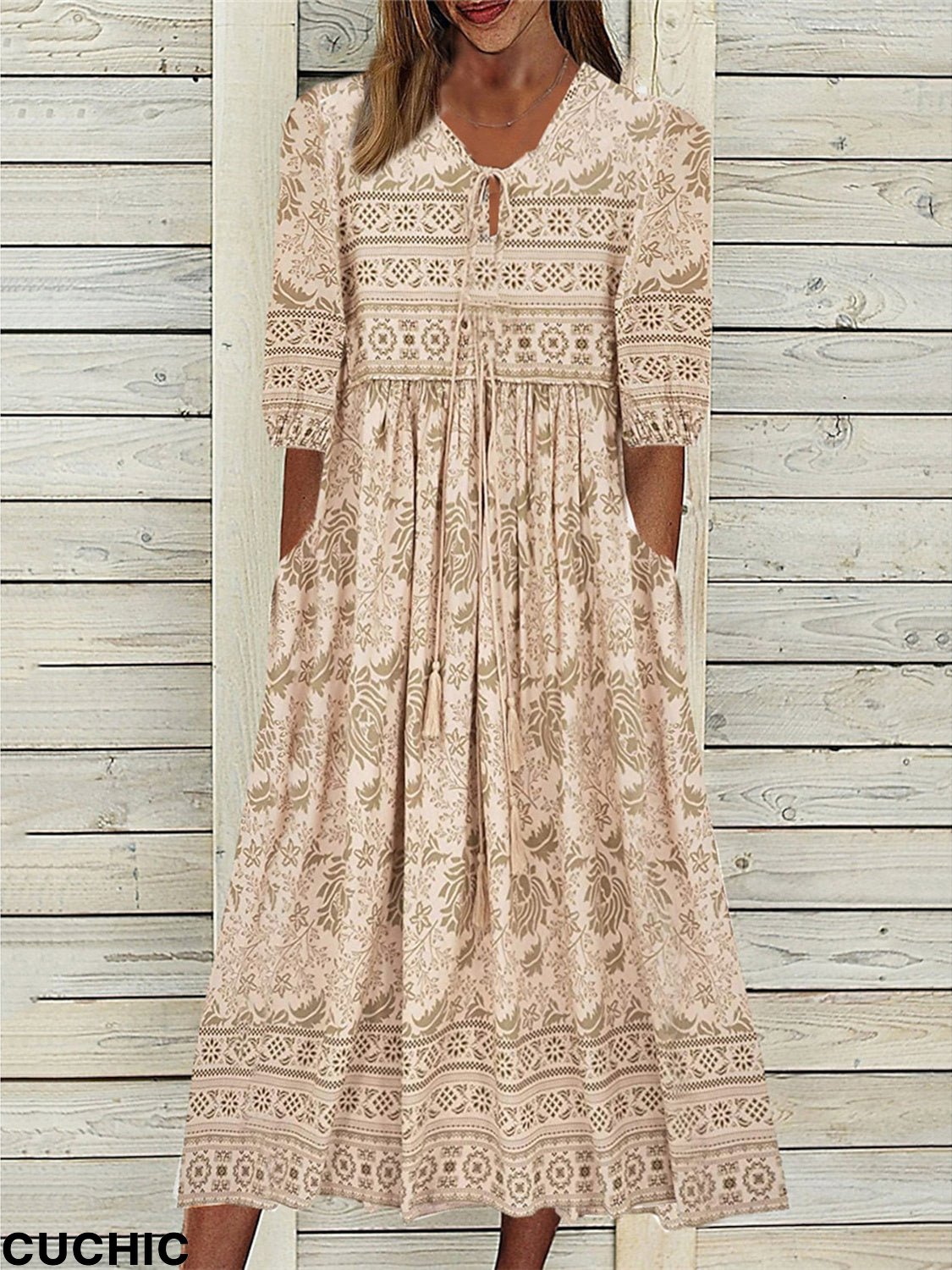 Women Half Sleeve Scoop Neck Floral Printed Midi Dress