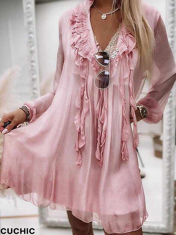 Women's V-neck Long Sleeve Midi Dress