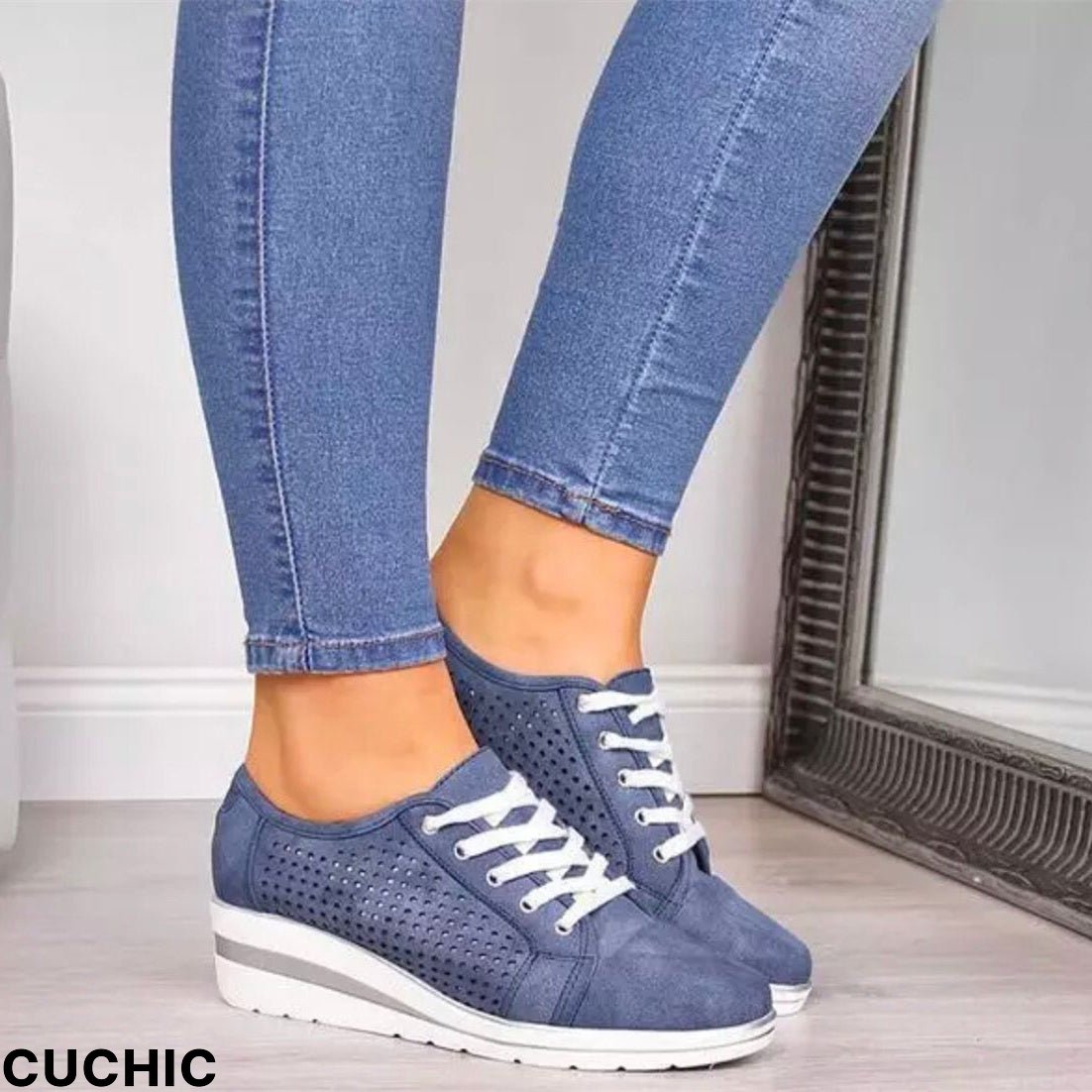 Women Hollow Out Creeper Casual Lace-up Sneakers