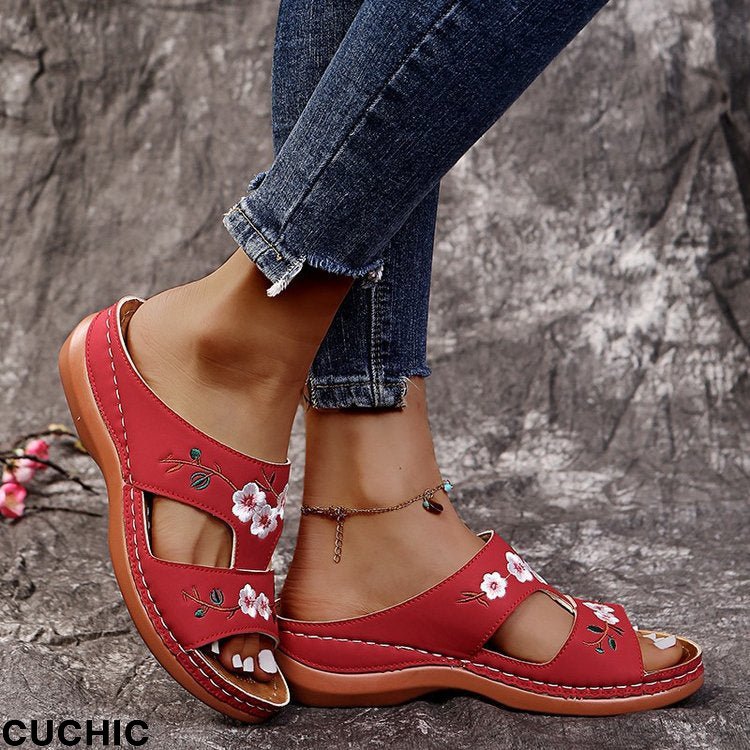 Women's Simple Flower Flat Fish Mouth Slippers
