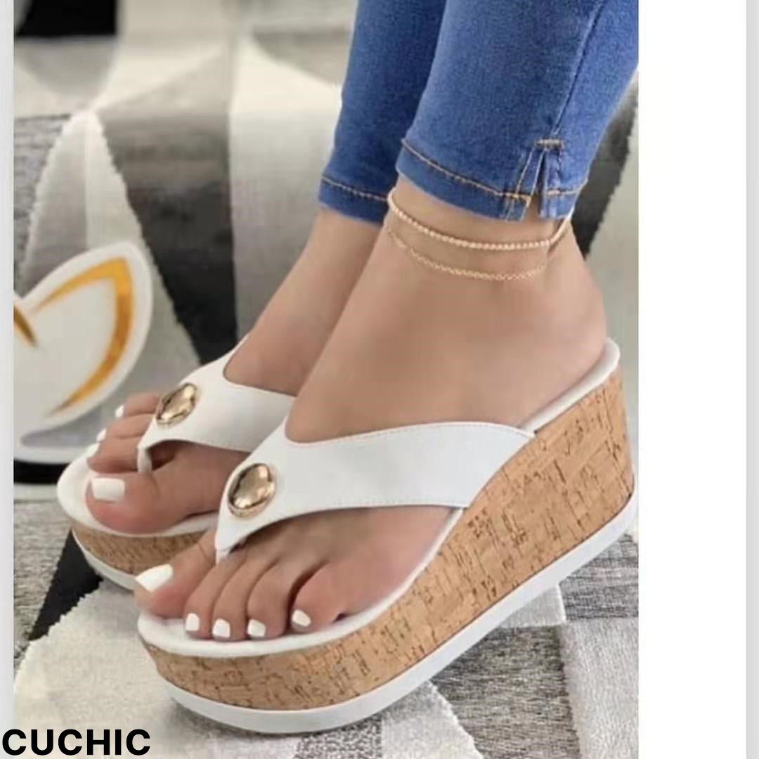 Women's Wedge Heel Herringbone Casual Slippers