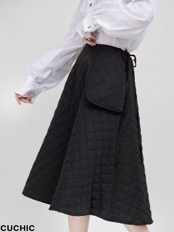 Black Large Pocket Thickening A-Line Skirt